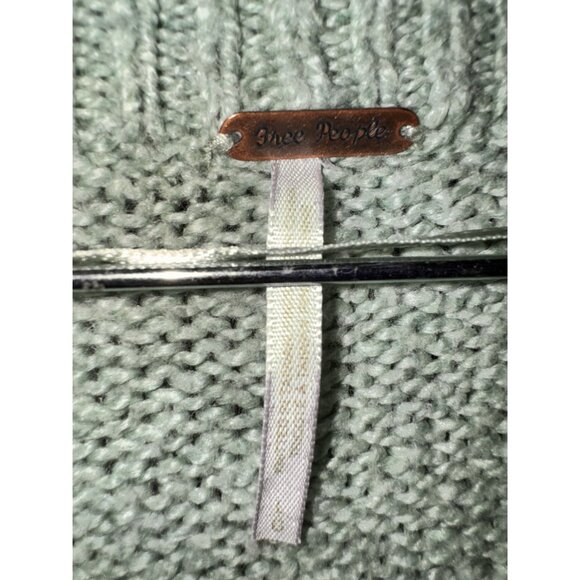 Free People Sage Green Knit V-Neck Oversized Sweater Womens XL Tunic - Picture 3 of 5